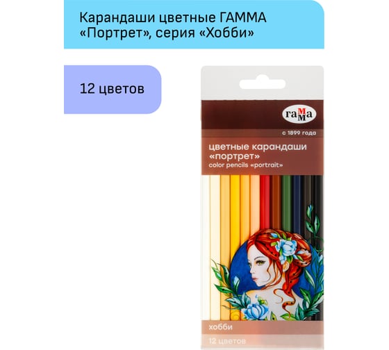Цветные карандаши Гамма хобби. портрет, 12цв., заточен., пвх, европодвес 280620216