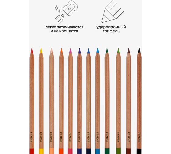 Цветные карандаши Гамма мультики, 12цв., супермягкие, увелич. диаметр грифеля 4,0мм, заточен., картон. упак., европодвес 80220216
