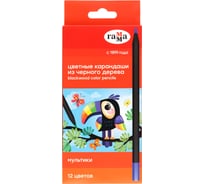 Цветные карандаши Гамма мультики, 12цв., черное дерево,заточен., картон. упак., европодвес 80220221