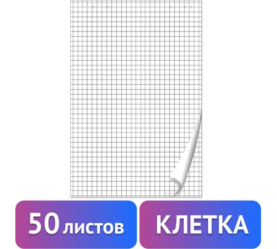 Блокнот для флипчарта, 50 листов, клетка, 67,5х98 см, 80 г/м2, BRAUBERG 128647
