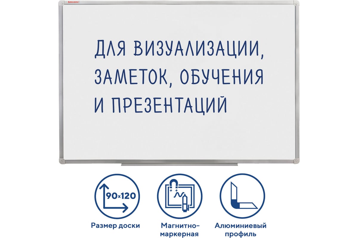Магнитно-маркерная доска стандарт, 90х120 см, алюминиевая рамка ...
