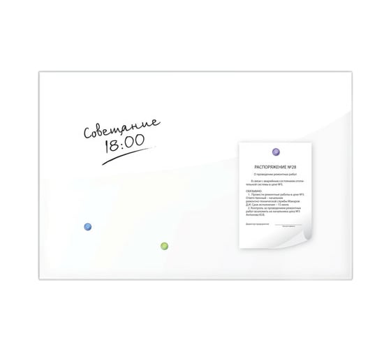 Магнитно-маркерная стеклянная доска, белая, 60х90 см, 3 магнита, BRAUBERG 236747