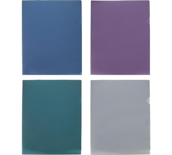 Папка уголок Attache Metallics А4, 200 мкм, 4 штуки, сиреневый, зеленый, серый, синий 1688155 1