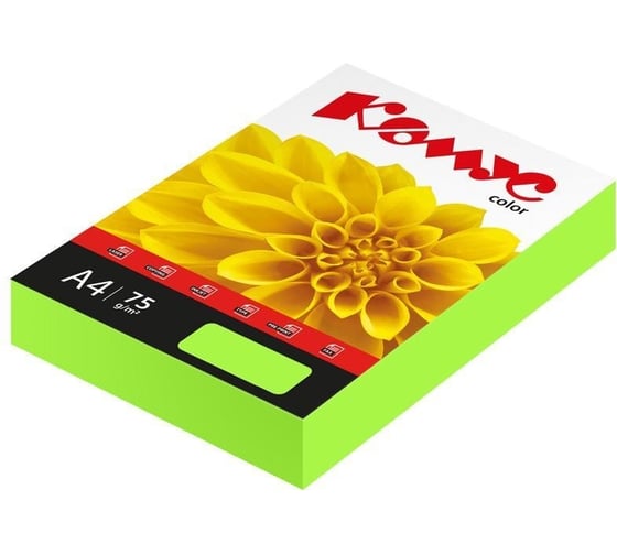 Цветная бумага Комус color зеленый неон 75+-5 гр, а4, 500 л 1683293 1