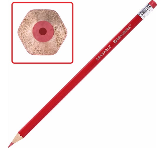 Цветные карандаши BRAUBERG Erasable стираемые, с ластиком, 12 цветов, мягкий грифель, 3 мм 181932