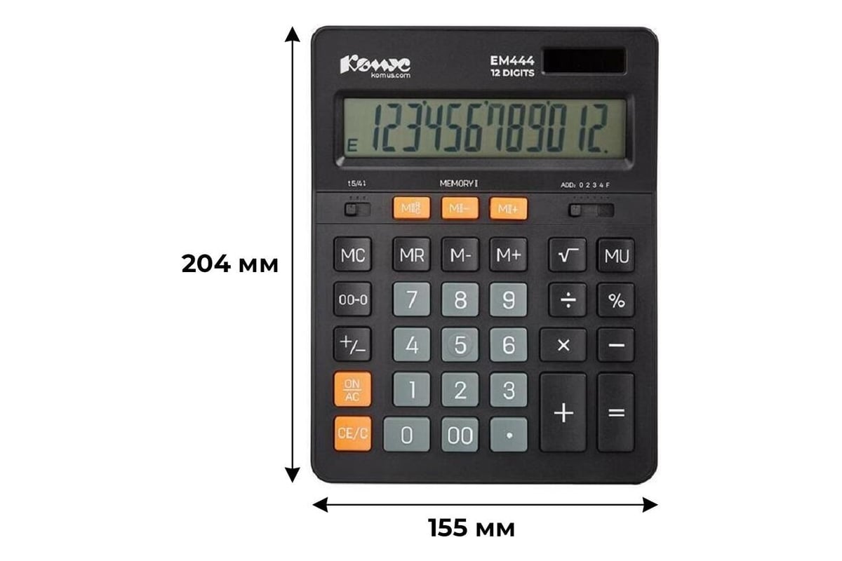 Настольный калькулятор Комус em444 расчет процентов ,12-разрядов, два типа  питания, 205x155 мм, черный 1550709 - выгодная цена, отзывы,  характеристики, фото - купить в Москве и РФ