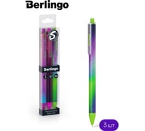 Шариковая ручка Berlingo автоматическая terrain синяя, 0,7мм, грип, рисунок на корпусе, 3шт., pet-бокс с еп CBm_70S09_3