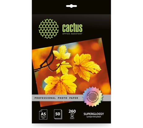 Фотобумага CACTUS Prof CS-HGA526050 A5/260 г/м2, 50 листов, белый глянцевое для струйной печати 1915194