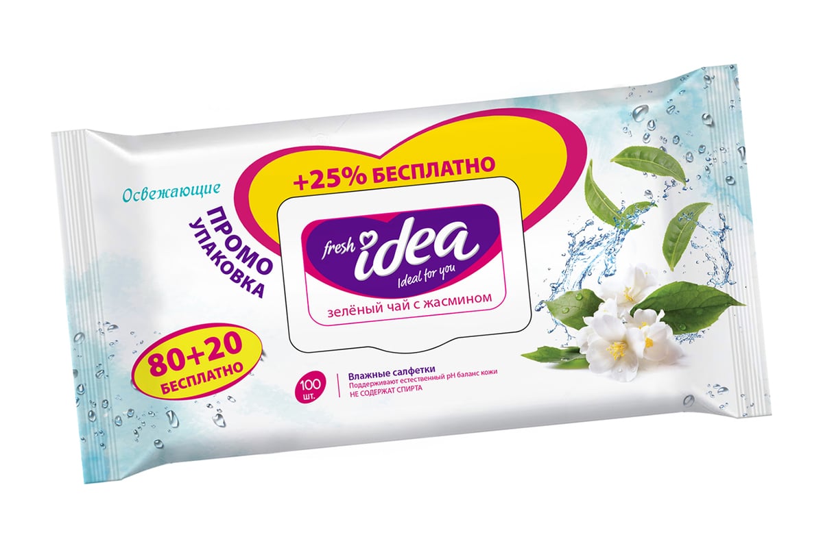 Влажные салфетки Fresh idea Чай с жасмином, 100 шт 250746 - выгодная ...