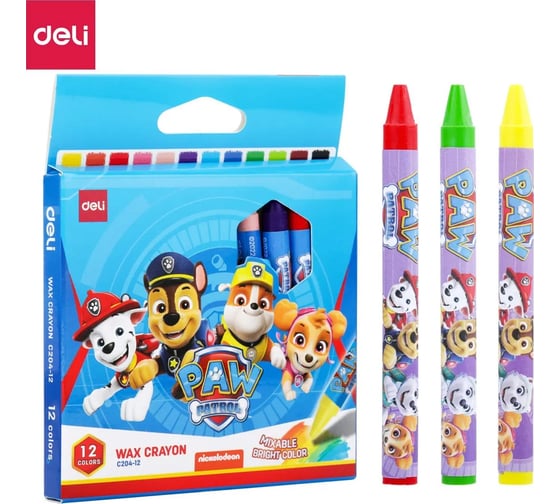 Восковые мелки DELI Paw Patrol EC204-12 круглые, 12 цветов 1901029 1