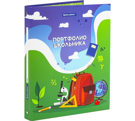 Папка-портфолио школьника/дошкольника BRAUBERG Школьная История, 4 кольца, обложка твердая матовая 115241