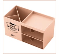 Подставка для канцелярских принадлежностей, Феникс+ Кот с книгой 17.6x9.2x9 см, полипропилен, персиковый, шелкография в одну краску, 2 отделения, ПЭТ-пакет 62684