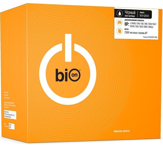 Картридж Bion для hp laserjet 1010/1012/1015/1020/1018/3050z/3055/1022n/1022nw/m1319f/m1005/m1300/3020/3030/3052/1020, 2000 стр., черный, с чипом BCR-Q2612A 1