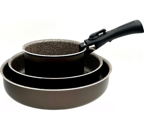 Набор JARKO 4 предмета, ковш 16 см, 2 л, сотейник 24 см, сковорода 28 см, съемная ручка, коричневый JHS-224