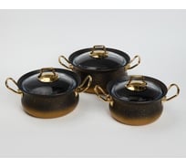 Набор посуды OMS collection антипригарное покрытие, 6 (3/3) предметов, крышки стеклянные, черный/золотой 3047-Gd