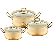 Набор посуды OMS collection антипригарное покрытие, 6 (3/3) предметов, крышки стеклянные, кремовый 3047-CRM