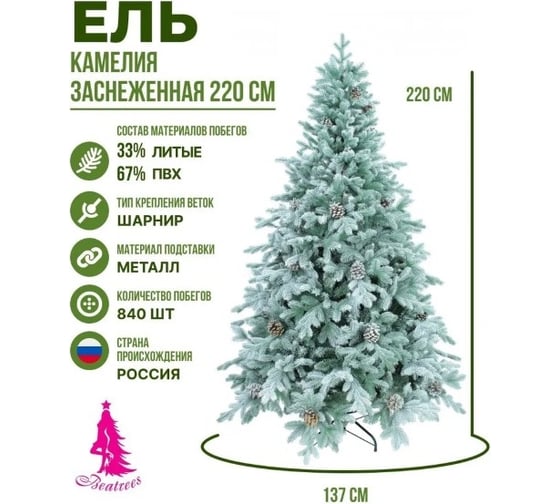Ель BEATREES Камелия зеленая заснеженная с шишками 2.2 м 1035222