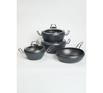 Набор посуды OMS collection антипригарное покрытие, 7 (4/3) предметов, серый, цвет ручек стальной 3058-Gr-Pltn