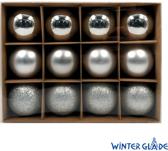 Набор елочных шаров Winter Glade пластик, 6 см, 12 шт., серебряный микс 6012G002