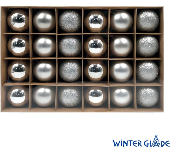 Набор елочных шаров Winter Glade пластик, 6 см, 24 шт., серебряный микс 6024G002