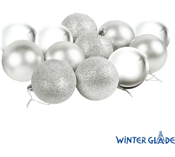 Набор елочных шаров Winter Glade пластик, 8 см, 12 шт., серебряный микс 8012G002