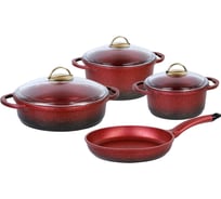 Набор посуды OMS collection 7 (4/3) предметов, антипригарное покрытие, крышки стеклянные, ручки литые/бакелит, красный 3043-R