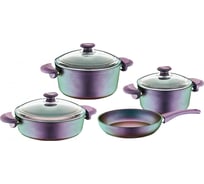 Набор посуды OMS collection 7 (4/3) предметов, антипригарное покрытие, крышки стеклянные, фиолетовый 3016-Vl
