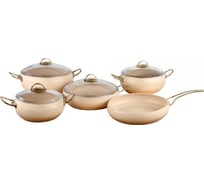 Набор посуды OMS collection 9 (5/4) предметов, антипригарное покрытие, крышки стеклянные, кремовый 3024-IND-CRM