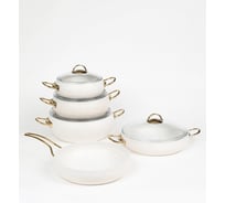 Набор посуды OMS collection 9 (5/4) предметов, антипригарное покрытие, крышки стеклянные, белый 3024-WHT