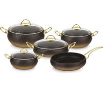 Набор посуды OMS collection 9 (5/4) предметов, антипригарное покрытие, крышки стеклянные, черный/золотой 3024-Gd