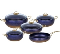 Набор посуды OMS collection 9 (5/4) предметов, антипригарное покрытие, крышки стеклянные, черный/темно-синий 3024-DB
