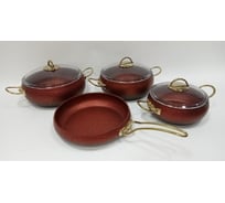 Набор посуды OMS collection 7 (4/3) предметов, антипригарное покрытие, крышки стеклянные, ручки стальные, красный 3023-Rd