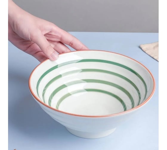 Тарелка Homium Kitchen Collection, глубокая, белый, D20 см, полосы Bowl02Blue