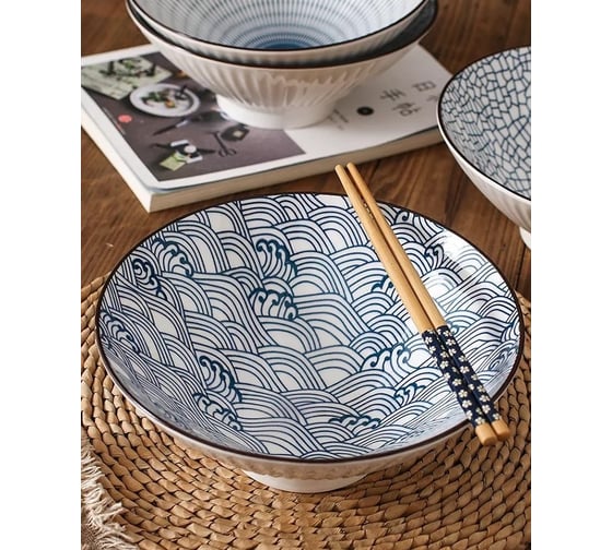Тарелка Homium Kitchen, Japanese Collection, глубокая, голубой, D20 см, спирали 3711013