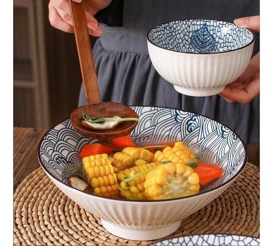 Тарелка Homium Kitchen, Japanese Collection, глубокая, голубой, D20 см, спирали 3711013