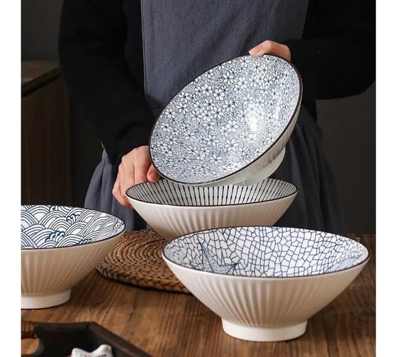 Тарелка Homium Kitchen, Japanese Collection, глубокая, голубой, D20 см, цветы 3711010