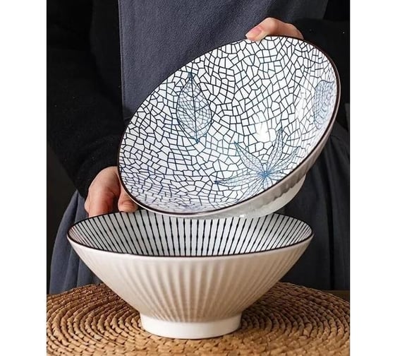 Тарелка Homium Kitchen, Japanese Collection, глубокая, голубой, D20 см, листочки 3711011