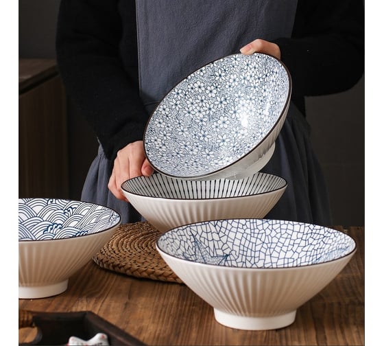 Тарелка Homium Kitchen, Japanese Collection, глубокая, голубой, D20 см, полоски 3711012