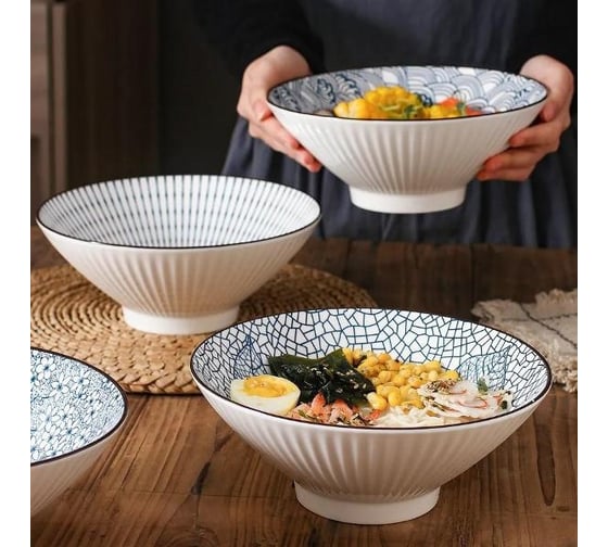 Тарелка Homium Kitchen, Japanese Collection, глубокая, голубой, D20 см, полоски 3711012