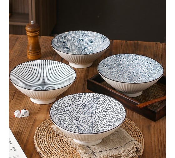 Тарелка Homium Kitchen, Japanese Collection, глубокая, голубой, D20 см, полоски 3711012
