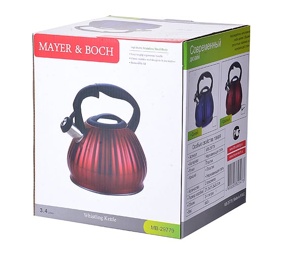 Чайник MAYER&BOCH металлический, 3.4 л, со свистком MB (х12) 29779