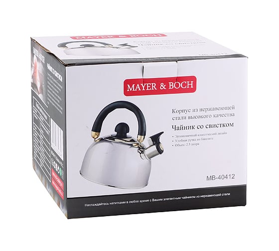Чайник MAYER&BOCH нержавеющая сталь, 2.5 л, черная ручка MB (х12) 40412