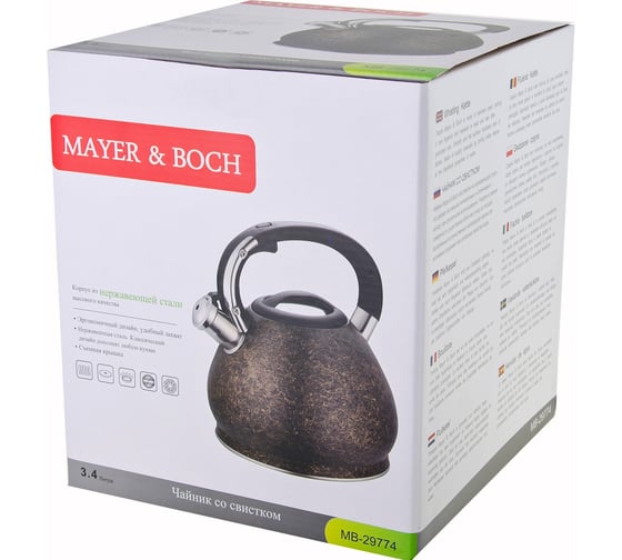 Чайник MAYER&BOCH металлический, 3.4 л, со свистком MB (х12) 29774