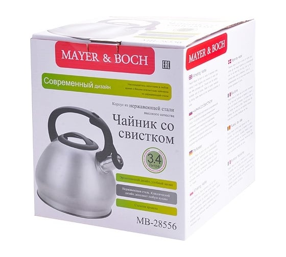Чайник MAYER&BOCH 3.4 л, нержавеющая сталь со свистком MB (х12) 28556