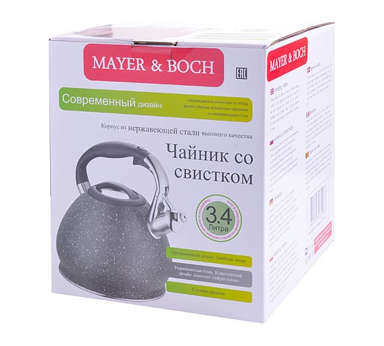 Чайник MAYER&BOCH 3.4 л, нержавеющая сталь со свистком MB (х12) 28554