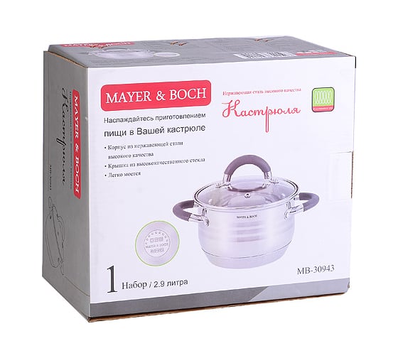 Кастрюля MAYER&BOCH 2.9 л, с крышкой MB (х12) 30943