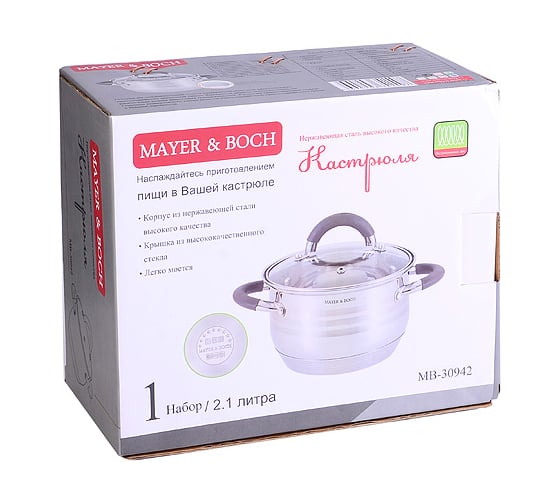 Кастрюля MAYER&BOCH 2.1л, с крышкой MB (х12) 30942