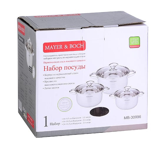 Набор посуды MAYER&BOCH 7 пр., 1,5+2,0+3,0 л MB (х4) 30996
