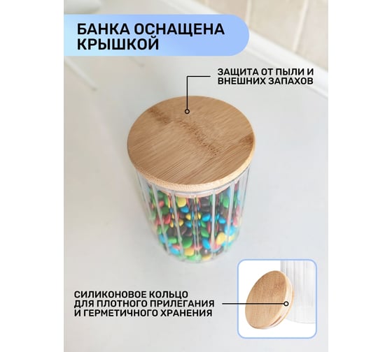 Емкость для сыпучих продуктов IHome с гранями, круглая, 600 мл, стекло 707-2