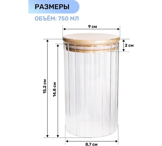 Емкость для сыпучих продуктов IHome с гранями, круглая, 750 мл, стекло 707-3